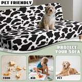 Black White Cow Pattern Armless Futon Cover, Machine Washable Sofa Slipcover with Stretch Bottom Anti-Slip Non Armrest Couch Chair Covers