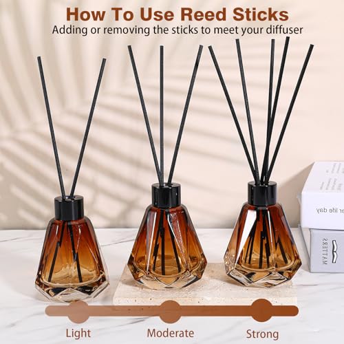 8 Pcs Sizes Reed Diffuser Set with 40 Sticks, Brown Fragrance Glass Diffuser Bottles with Lids for Home Oil Fragrance Decoration Girl Women Gift (60ML)