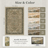 7x10 Living Room Rug, Vintafe Distressed Medallion Area Rug for Bedroom Dining Room, Washable Non Slip Thin Carpet Rugs for Bedroom Under Bed Home Office, Multi Brown/Olive