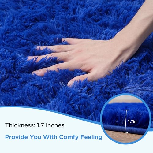 Blue Shag Area Rug for Bedroom, 4x6 Fluffy Shaggy Rugs for Living Room Boys Kids Nursery, Ultra Soft Comfy, Modern Fuzzy Plush Carpet for Girls Teen Dorm Indoor Home Decor, Upgrade Non-Slip