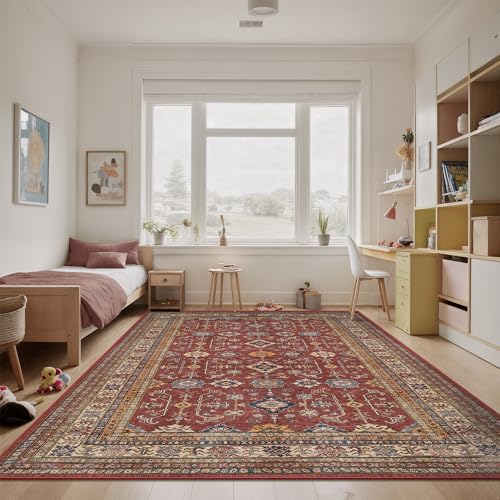 Rugland 6x9 Area Rugs for Living Room, Vintage Washable Area Rug, Burgundy