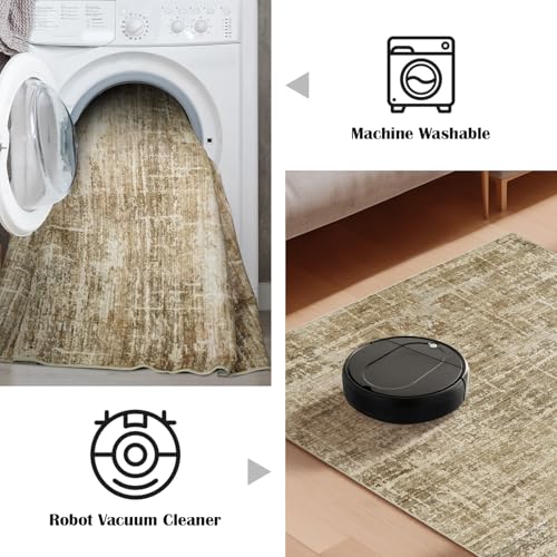 2x3 Area Rug Washable for Entryway: Throw Abstract Neutral Rugs TanBrown