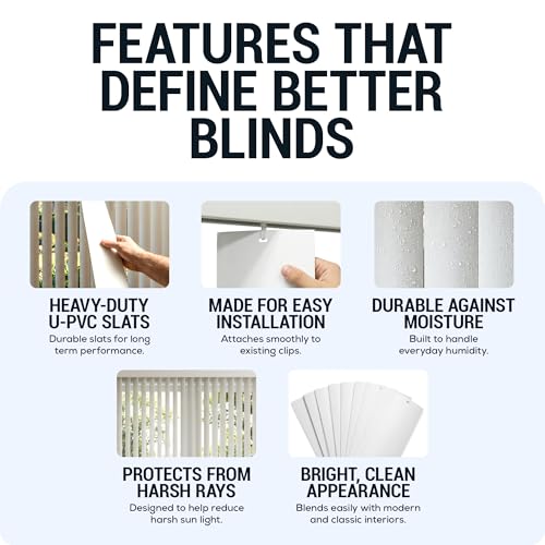 California Blinds Company Vertical Blinds Replacement Slats 82.5” White Vinyl PVC Slats for Sliding Glass & Patio Door Blinds, Durable Blind Slats Replacement (12 Pack)