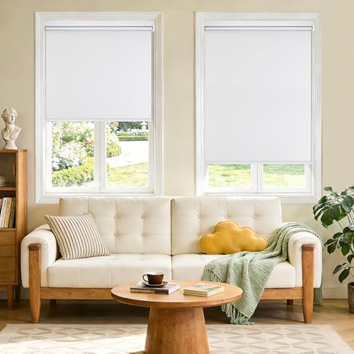 Grandekor Motorized Blinds with Remote Control, Blackout Roller Shade Electric Shades Cordless Smart Blinds for Bedroom Living Room Office,White,W34.5xH72