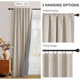 PONY DANCE Beige Linen Blackout Curtains 84 Inch Long for Bedroom Living Room, Cream Back Tab/Rod Pocket Full Black Out Drapes Rustic Farmhouse Curtains for Window, 52" X 84" 7 FT, 2 Panels, Natural