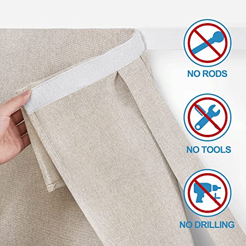 RYB HOME Tricia Room Darkening Curtains for French Door, Nature Linen Blended Privacy Roll Up Door Curtains and Drapes Blinds for Sightseeing and Window Decor, W26 x L69 inch, 1 Pc, Khaki