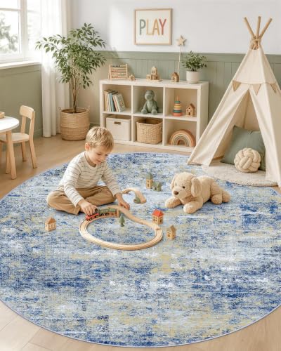 OLANLY 4ft Round Washable Rug, Soft Non Slip Carpet for Entryway Bedside