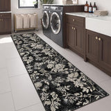 Soalmost Washable Runner Rug 2x8, Floral Hallway Runner Rug Non Slip Black