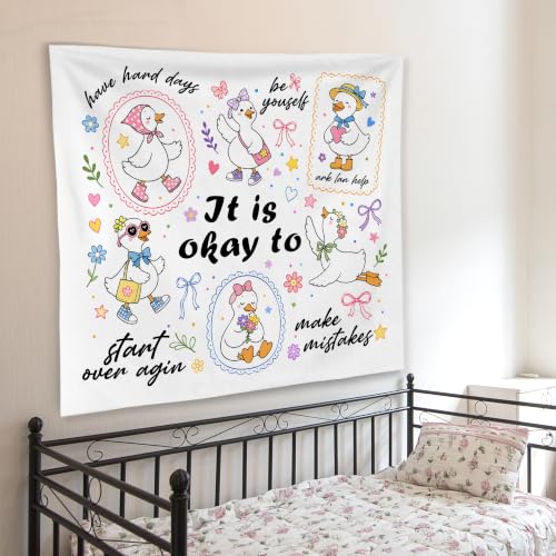 WNAGT Mental Health Goose Tapestry Wall Hanging 50x60 Inch | Coquette Goose Inspirational Quotes Wall Tapestry for Girls Kids Nursery Bedroom Home Office Classroom Decor