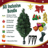 Small Christmas Tree with Lights - 23 Inch Mini Tabletop Christmas Tree with Warm-White LED Lights, Hanging Ornaments, Decorative Bow and Gift Boxes - Prelit Table Tree for DIY Christmas Decoration