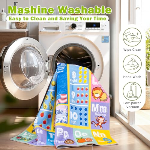 Kids Rugs for Playroom - Soft & Non-Slip 7x9 Feet Educational Rug for Learning ABC Alphabet, Numbers, Shapes & Map, Washable Classroom Rug for Toddler Nursery & Kids Room Decor