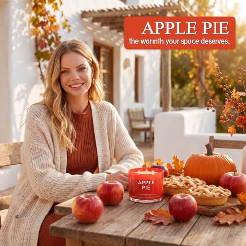 slashome Apple Pie Scented Candle, 12 Oz 3-Wick Soy Wax Fall Home Decor