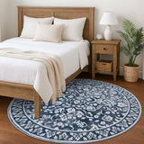 Vintage Washable Round Rug 5ft Circle Rug for Living Room,Entryway