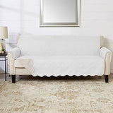 Great Bay Home Reversible Sofa Cover - Washable Slipcover Furniture Protector with Elastic Straps - Perfect for Kids & Pets - Quilted & Stitched Detail (White/Sand)