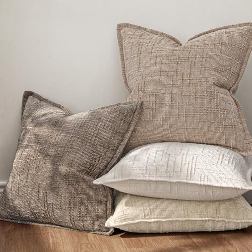 MIULEE Slubby Textured Decorative Euro Pillow Covers Taupe Grey 22x22