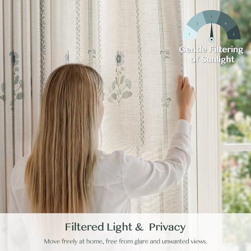 Pinch Pleated Curtains for Living Room Bedroom Dining Room - 84 Inches Light Filtering Floral Curtains Luxury Linen Drapes Farmhouse Window Curtains with Hooks - 2 Panels Set, 40" W x 84" L