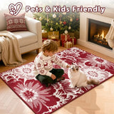 Findosom Christmas Area Rug 3x5, High-Low Textured Floral Entryway Rug Red