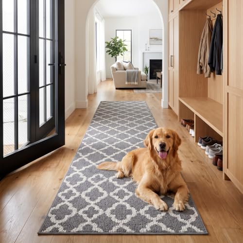 Runner Rug for Hallway 2×8feet Non Slip Kitchen Runners, Grey