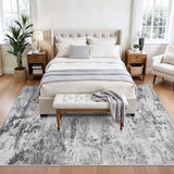 8x10 Washable Abstract Area Rug: Non-Slip Carpet for Living Room Black Grey