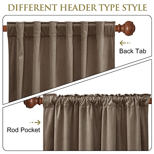 StangH Taupe Velvet Curtains 96 inches Long, Luxury Back Tab Thermal Insulated Room Darkening Window Drapes for Sliding Glass Door/Bedroom, W52 x L96, 2 Panels