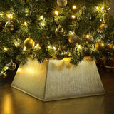 Blissun Fabric Christmas Tree Collar, Square Shiny Tree Ring, Willow Christmas Tree Skirt for Christmas Tree Decorations (Shiny Gold)