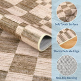 GarveeHome 2×6 Kitchen Runner Rug Non Slip Brown Checkered Rug,Washable Runner Rug for Hallway Soft Low-Pile Geometric Tan Brown Print Checkerboard Rugs for Entryway Kitchen Dining Room