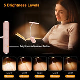 Gritin Rechargeable Book Light for Reading in Bed with 19 LED &Memory Function-Eye Caring 3 Color Temperatures,5 Brightness Levels,90 Hrs Runtime Flexible Goose Neck Clip on Light-Pink