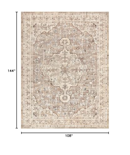 Pauwer 9x12 Area Rugs for Living Room, Non Slip Washable Rug, Beige Brown