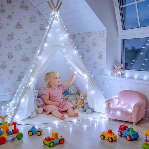 JMEXSUSS 4 Pack 50 LED Fairy Lights Battery Operated, 16.1ft White Fairy Lights for Bedroom, Silver Wire Twinkle String Lights Indoor for Party Wedding Birthday Decorations