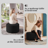 Round Coffee Table Ottoman for Corduroy Cloud Sectional Couches in a Box Memory Foam Compressed Pouf Footstool Rest for Living Room, Bedroom, Makeup Room No Assembly Require(Black, 27.6")