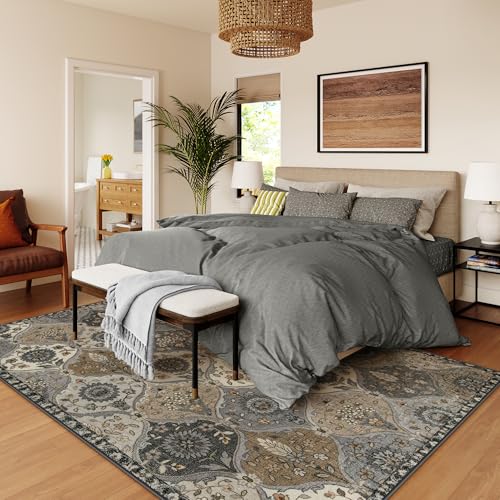 Lahome Moroccan 9x12 Rug for Living Room, Soft Washable Grey Bedroom Rug