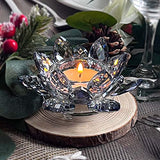 Crystal Lotus Flower Tealight Candle Holders/Glass Tea Light Candlestick Decor Decoration for Christmas Home Wedding Party… (Blue 2pcs)