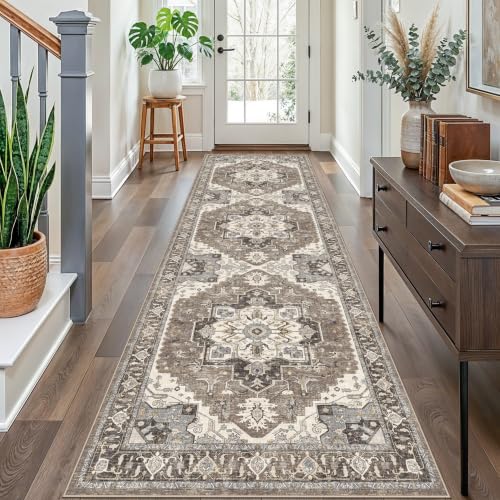 Washable Kitchen 3x8 Runner Rug - 3x8 Hallway Rug Distressed Mats Non-Slip Soft Room Floor Carpet for Dining Room (Beige,3x8)