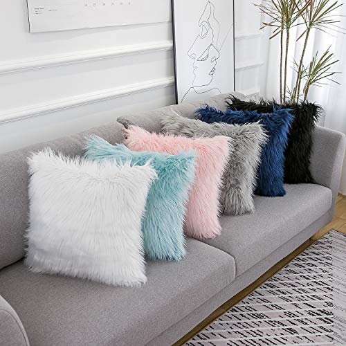 Pink Faux Fur Pillow Covers 18x18 Inch,Set of 2 Plush Decorative Throw Pillow Case for Couch Sofa Bed, Soft Fluffy Blush Pink Cushion Cover with Hidden Zipper for Bedroom Girls Room Dorm Decor
