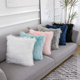 Pink Faux Fur Pillow Covers 18x18 Inch,Set of 2 Plush Decorative Throw Pillow Case for Couch Sofa Bed, Soft Fluffy Blush Pink Cushion Cover with Hidden Zipper for Bedroom Girls Room Dorm Decor