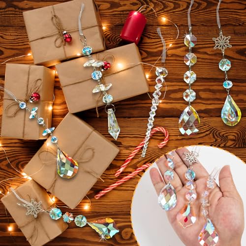 GuassLee Christmas Crystal Prism Ornaments for Christmas Tree - 6pcs Iridescent Teardrop Crystal Glass Sun Catcher for Christmas Decorations Indoor Tree Birthday Party Decor