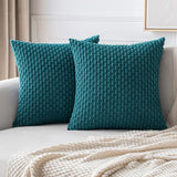 MIULEE Decorative Throw Pillow Covers 18x18 Teal Blue Textured Corduroy