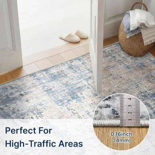 Washable Runner Rug 2'6"x8' Kitchen Hallway Runners Blue