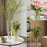 3 Pcs Acrylic Clear Cylinder Flower Vase for Plants Bouquet, Unbreakable Hurricane Tall Large Plastic Vases for Wedding Centerpieces, Hydroponic Decor Base Set of 3 (H 8" + H 10" + H 12" No Flowers)