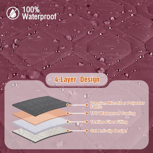 VANSOFY 100% Waterproof Recliner Chair Covers, Recliner Cover Non-Slip Dog Chair Cover Furniture Protector Washable Slipcover with Pocket, Elastic Straps for Pets, Dogs(Burgundy, 23.6")