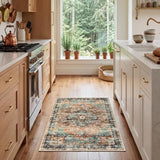 GarveeHome Washable Rug 2x3 Vintage Small Entryway Rugs Green/Brown