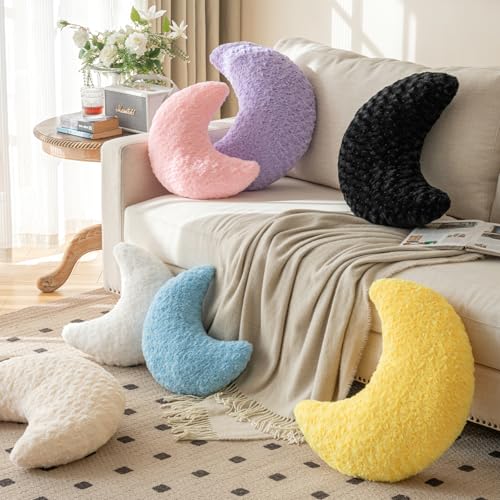 Moon Pillow, Decorative Throw Pillow with Soft Plush for Couch Bed, Cozy Moon Decorative Pillows for Bedroom Living Room, Home Décor Comfort Gift (Black, 14.9 Inches)