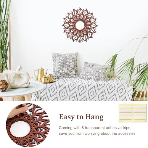 ADDMES 11.8 Inch Sun Wall Art Decor, Wooden Sun Wall Hanging Sculpture, Hollowed-out Mandala Hanging Sign for Indoor Outdoor Home Garden