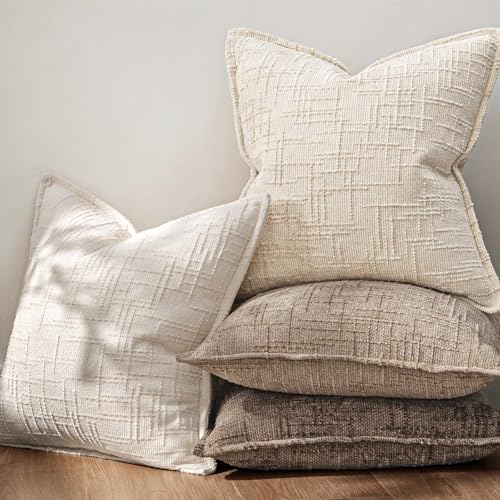 MIULEE Slubby Textured Decorative Euro Throw Pillow Covers Beige 24x24
