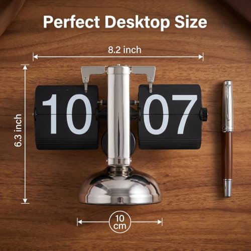 Retro Digital Flip Down Clock Gear Mechanism, Desk Clock Flipping Down Black Fashion for Office, Bedroom, Kitchen, School, Hotel, and Café Décor, AM PM