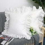 Lemfux Ruffle Pillow Case 18x18 Inch, Set of 2, Cotton Ruffle Euro Shams with Ruffles Rustic Farmhouse Lace Shabby Soft Breathable Bridal Pure White Euro Pillow Shams