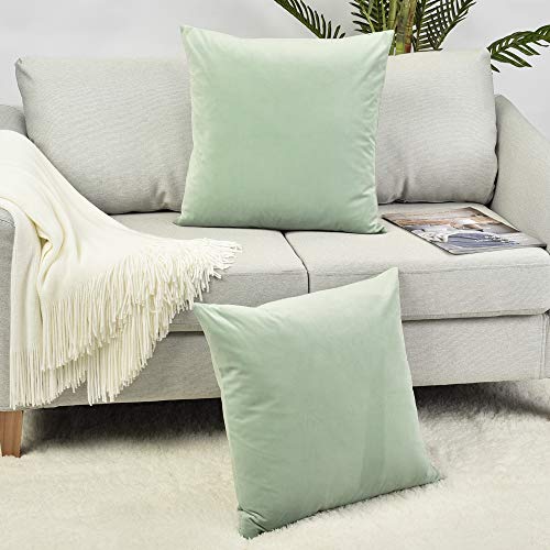 Set of 2 Comfortable Throw Pillow Covers for Bedding, Decorative Accent Cushion Sham Cases for Couch Sofa, Soft Solid Velvet with Zipper Hidden - 18"x18", Turquoise Green