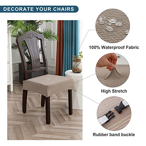 Genina Waterproof Seat Covers for Dining Room Chair Covers Waterproof Dining Chair Covers (4 PCS-Rear-Covered, Taupe)