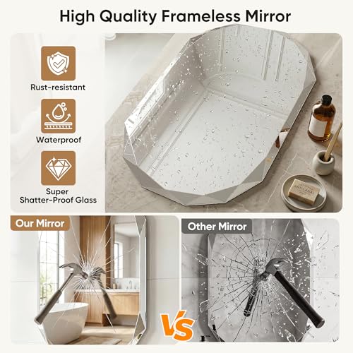 Suidia Bathroom Mirror, 24"x 36" Wall Mirror, Frameless Bathroom Mirror with Beveled Edge for Bedroom, Living Room, Entryway, Hallway, Oval Shape