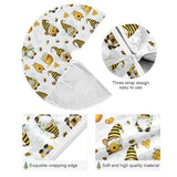 Spring Gnomes Bee Tree Skirt 36" Yellow Honey Flowers Dwarf Christmas Tree Skirts Rustic Farmhouse Xmas Mat for Holiday Festival Party Decor